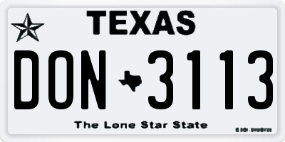 TX license plate DON3113