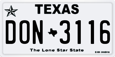 TX license plate DON3116