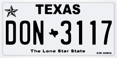 TX license plate DON3117