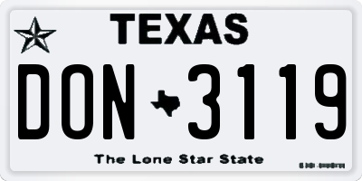 TX license plate DON3119