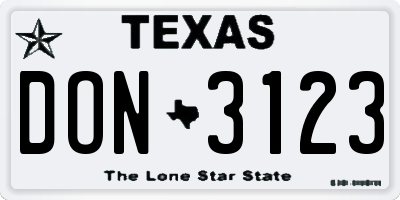 TX license plate DON3123