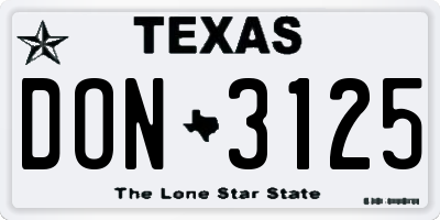 TX license plate DON3125