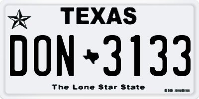 TX license plate DON3133