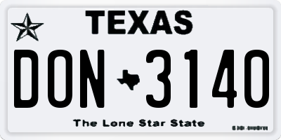 TX license plate DON3140