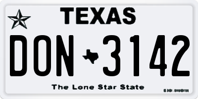 TX license plate DON3142
