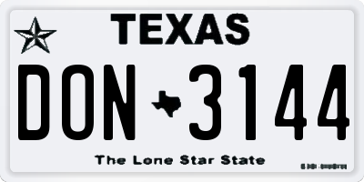 TX license plate DON3144