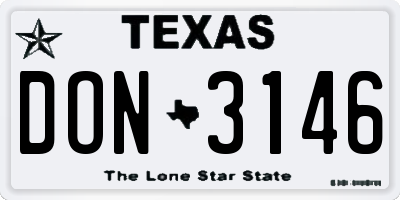 TX license plate DON3146