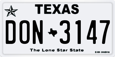 TX license plate DON3147