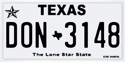 TX license plate DON3148