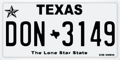 TX license plate DON3149