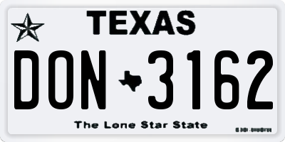 TX license plate DON3162