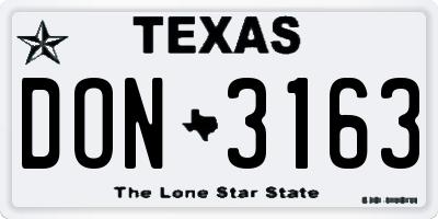 TX license plate DON3163