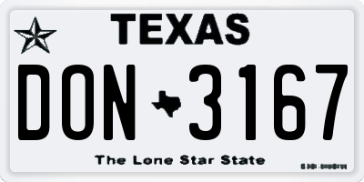 TX license plate DON3167