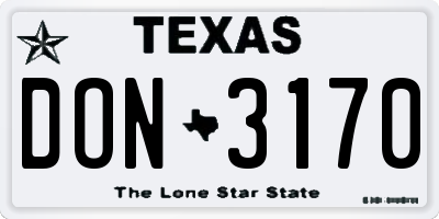 TX license plate DON3170