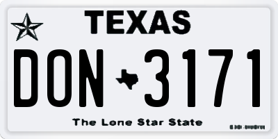 TX license plate DON3171