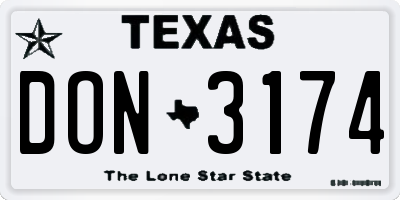 TX license plate DON3174