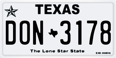 TX license plate DON3178