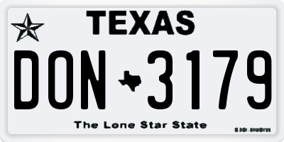 TX license plate DON3179