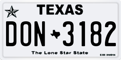 TX license plate DON3182