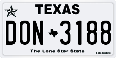 TX license plate DON3188