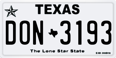 TX license plate DON3193