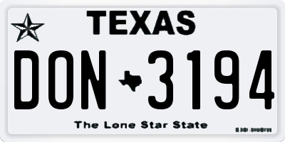 TX license plate DON3194