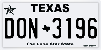 TX license plate DON3196