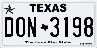 TX license plate DON3198