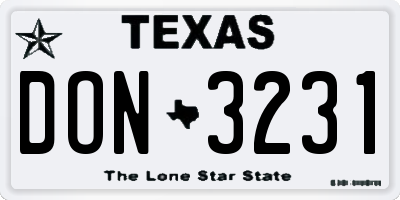 TX license plate DON3231