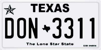 TX license plate DON3311