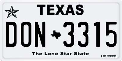 TX license plate DON3315