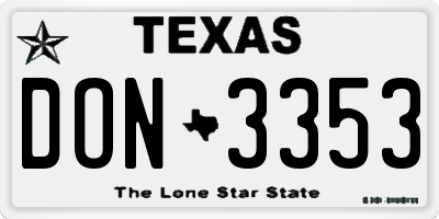 TX license plate DON3353