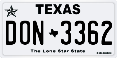 TX license plate DON3362
