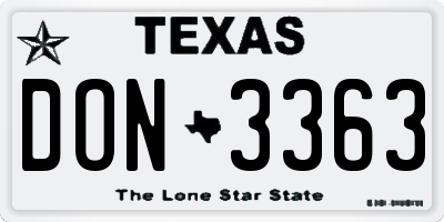 TX license plate DON3363
