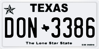 TX license plate DON3386