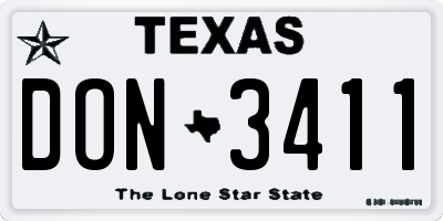 TX license plate DON3411