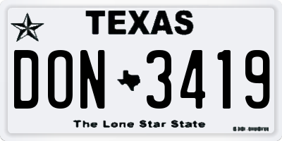 TX license plate DON3419