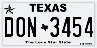 TX license plate DON3454