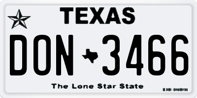 TX license plate DON3466
