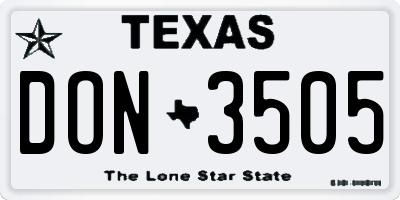 TX license plate DON3505