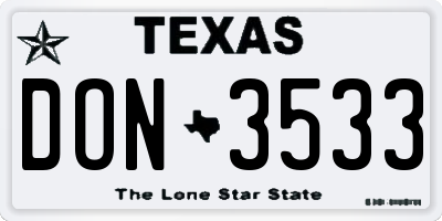 TX license plate DON3533