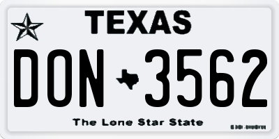 TX license plate DON3562