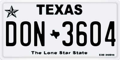 TX license plate DON3604