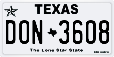 TX license plate DON3608