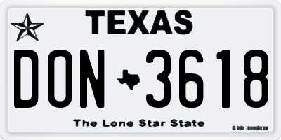TX license plate DON3618