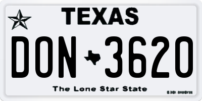 TX license plate DON3620