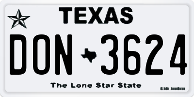 TX license plate DON3624