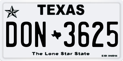 TX license plate DON3625