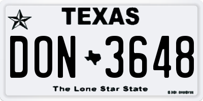 TX license plate DON3648
