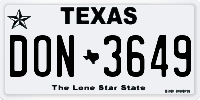 TX license plate DON3649